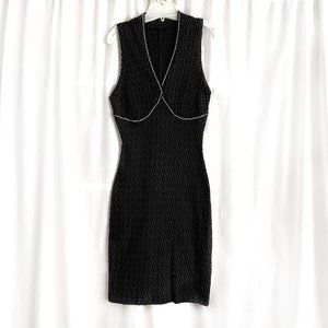 Black mini dress, size XS. Bodycon cocktail dress with rhinestones